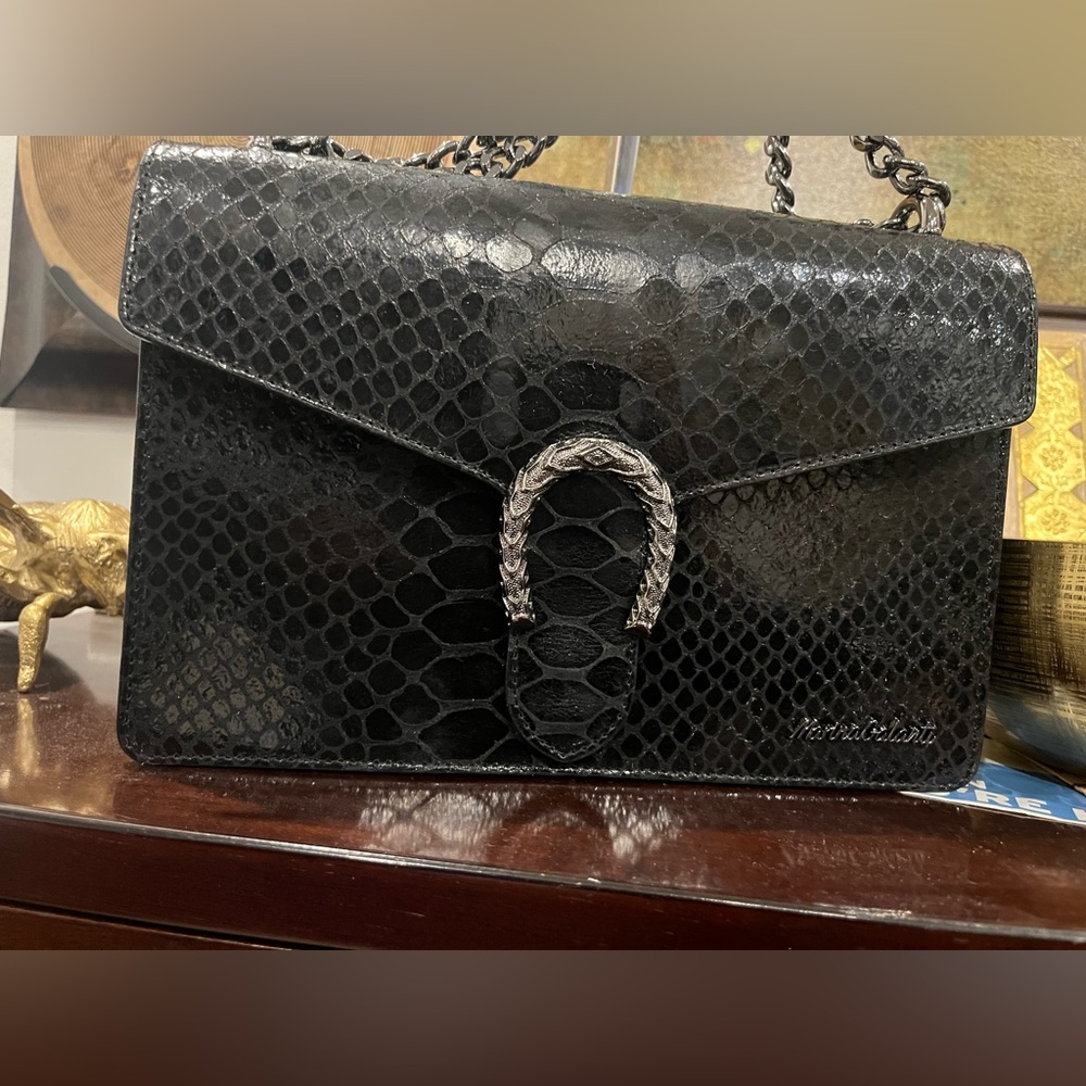 Marina Galanti 🇮🇹 Black Reptile Skin Shoulder Bag - Picture 3 of 17